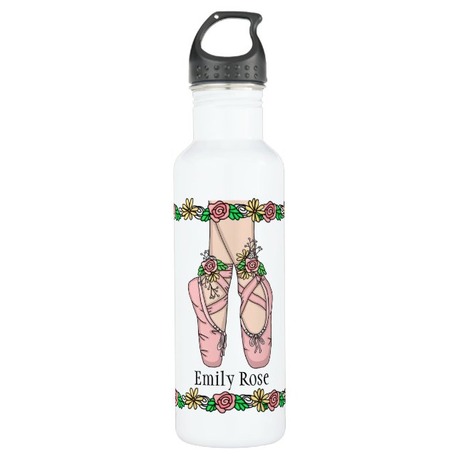 Pink Ballet Shoes Personalized 710 Ml Water Bottle (Front)