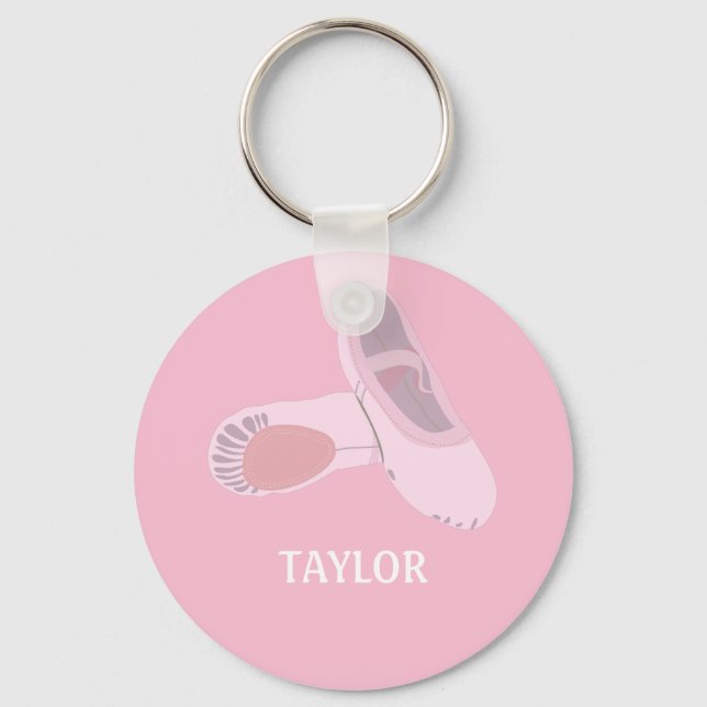 Pink Ballet Shoes Personalized Keychain (Front)