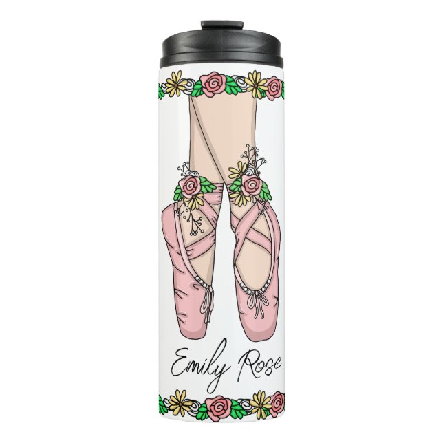 Pink Ballet Shoes Personalized Thermal Tumbler (Front)