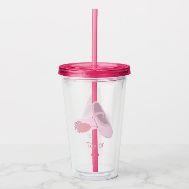 Pink Ballet Shoes with Name Personalized Acrylic Tumbler (Front)