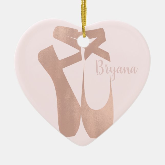 Pink Ballet Slippers Ballerina Rose Personalized Ceramic Ornament (Front)