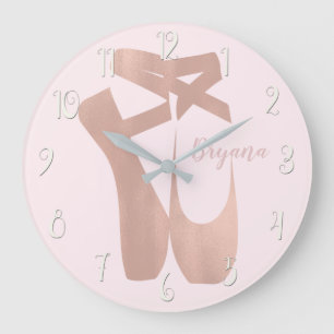 Pink Ballet Slippers Ballerina Rose Personalized Large Clock