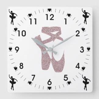 Pink Ballet Slippers Square Wall Clock