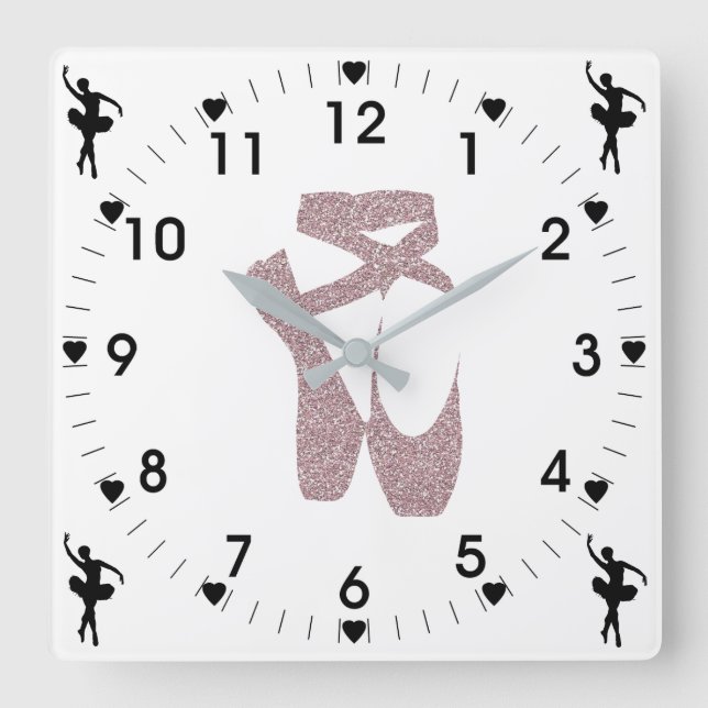 Pink Ballet Slippers Square Wall Clock (Front)