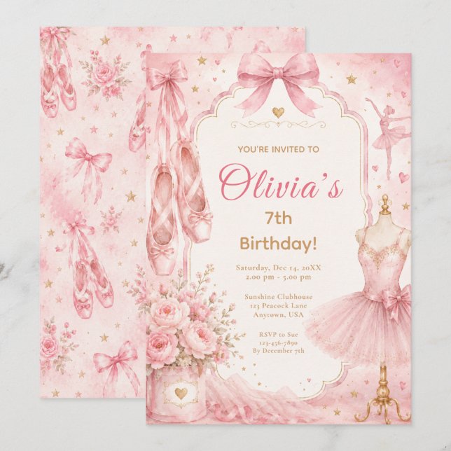Pink Ballet Tutu Party Invitation (Front/Back)