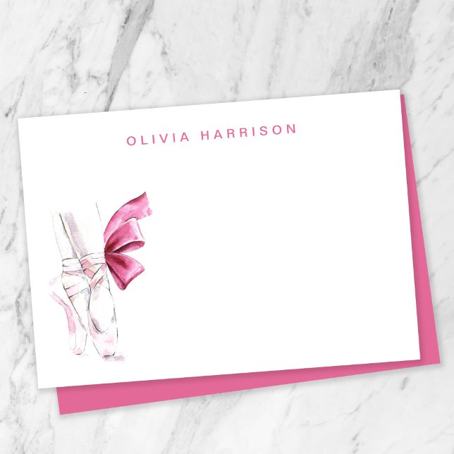 Pink Ballet Watercolor Girls Monogram Card (Pink Ballet Watercolor Girls Monogram Note Card)