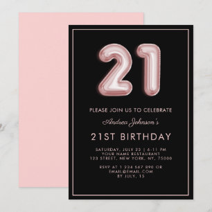 Pink Ballon Number 21st Birthday Frame Minimalist  Invitation