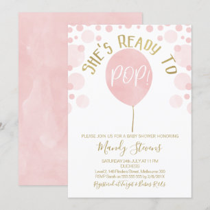 Pink Ballon Ready To Pop Baby Shower Invitation