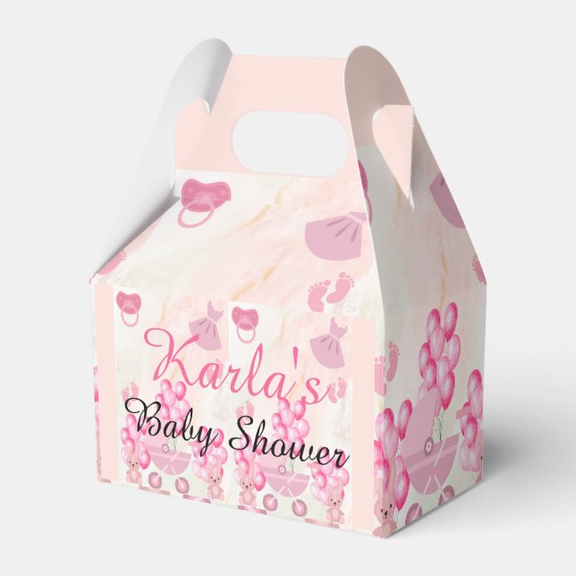 Pink Ballons Bunny Rabbit It's a Girl Baby Shower  Favor Box (Front Side)