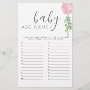 Pink Balloon Baby Shower Game ABC