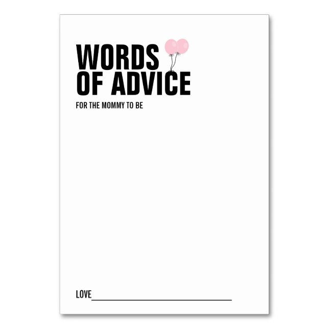 Pink Balloon Baby Shower Mommy Advice Card (Front)