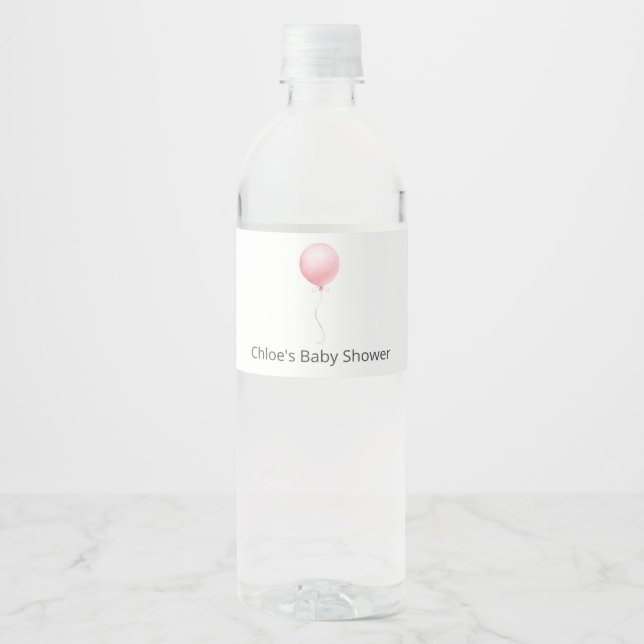 Pink Balloon Baby Shower Water Bottle Label (Front)
