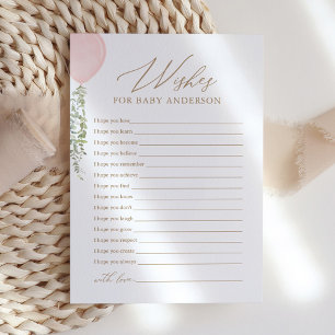 Pink Balloon Baby Shower Wishes for Baby Invitation