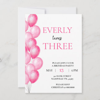 Pink Balloon Birthday Invitation