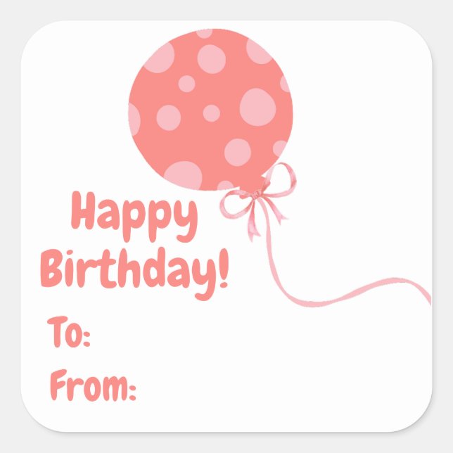 Pink Balloon Birthday Square Sticker (Front)