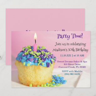 Pink Balloon blue cupcake Birthday Invitation