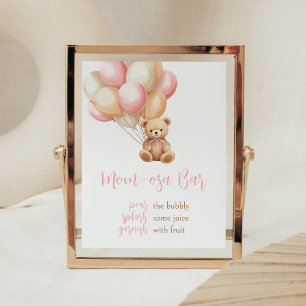 Pink Balloon Boho Bear Baby Shower Mom Osa Bar Poster