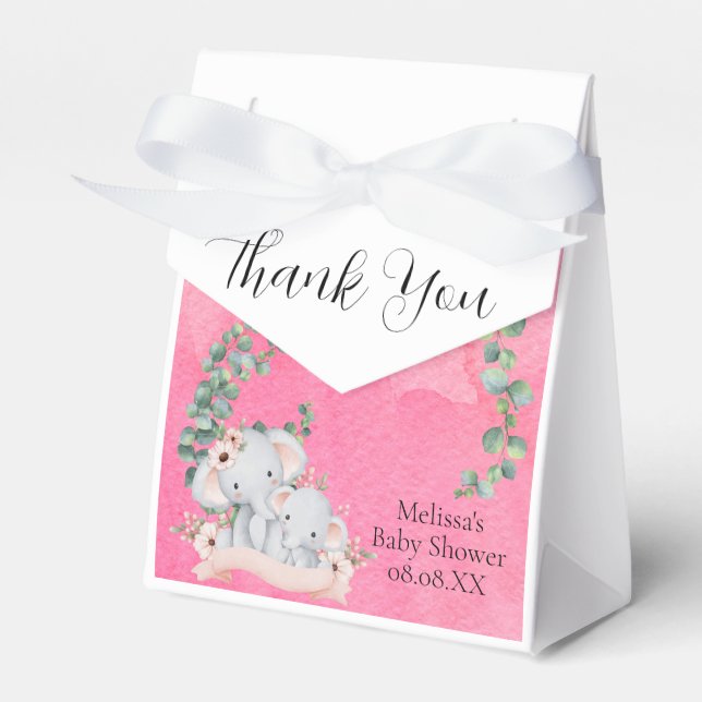 Pink Balloon Eucalyptus Elephant Thank You Favor Box (Front Side)