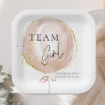 Pink Balloon Gender Reveal Team Girl Paper Plate<br><div class="desc">Unveil the Surprise: Elevate your gender reveal baby shower with Pink and Blue Balloon invites & decor collection. Adorned with whimsical script fonts and delicate gold flecks, the enchanting invitations, signage, and decor set the stage for a magical celebration. Let the joyous anticipation come to life as you gather your...</div>
