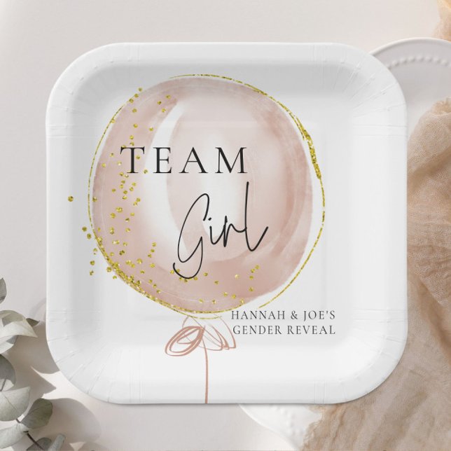 Pink Balloon Gender Reveal Team Girl Paper Plate (Creator Uploaded)