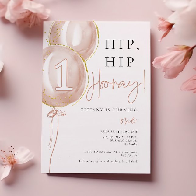 Pink Balloon Girl First Birthday Invitation (Creator Uploaded)