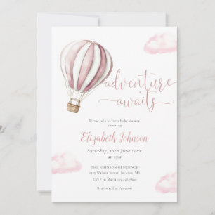 Pink Balloon Girl QR Code Photo Baby Shower Invitation