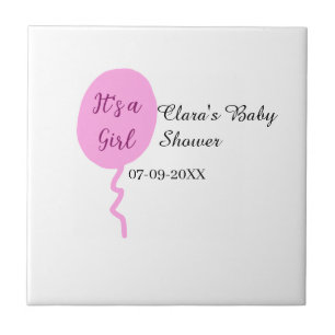 Pink balloon it's a girl baby shower add name date tile