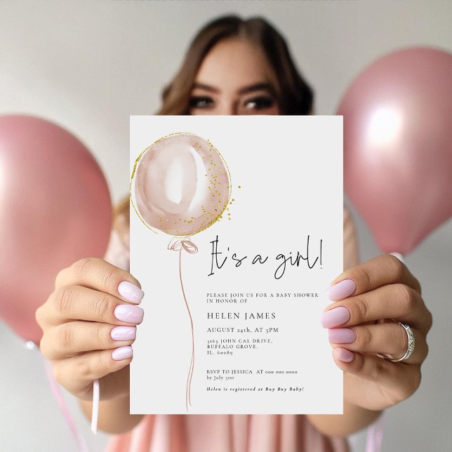 Pink Balloon Its a Girl Baby Shower Invitation (Creator Uploaded)