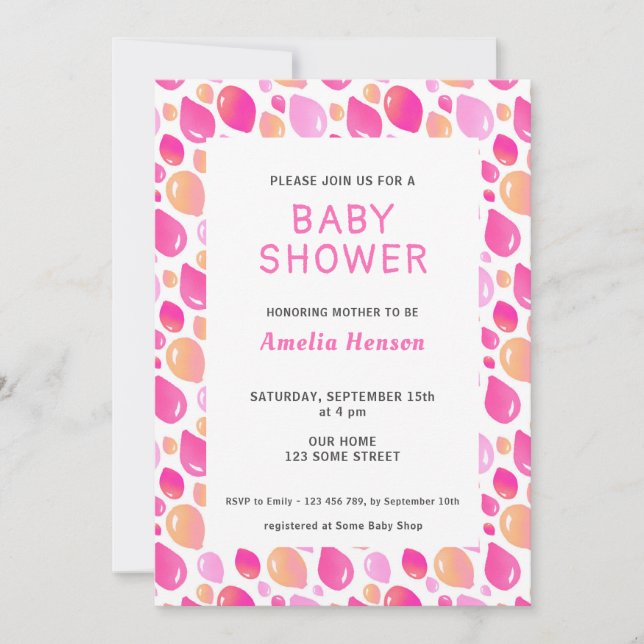 Pink Balloon Pattern Baby Girl Baby Shower Invitation (Front)