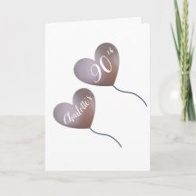 pink balloon personalized 90th birthday card