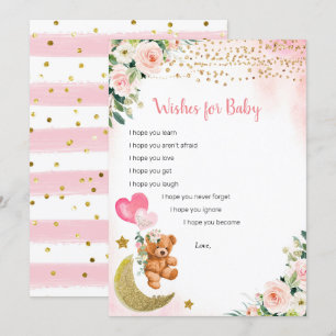 Pink Balloon Teddy Bear Wishes for Baby Game Card