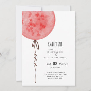 Pink Balloon Watercolor Birthday Party Invitation