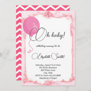 Pink balloon zig zag wallpaper, baby shower invitation