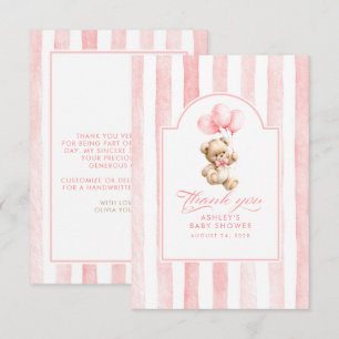 Pink Balloons and Teddy Bear Baby Shower  Thank You Card