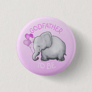 Pink Balloons Elephant Baby Shower Godfather-To-Be 1 Inch Round Button