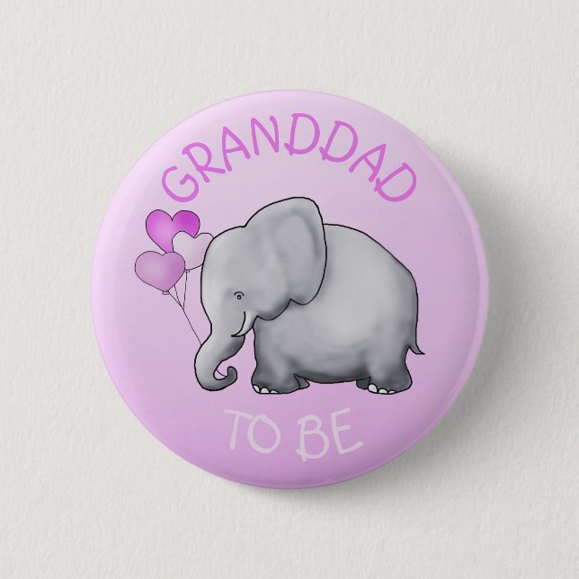 Pink Balloons Elephant Baby Shower Granddad-To-Be 2 Inch Round Button (Front)