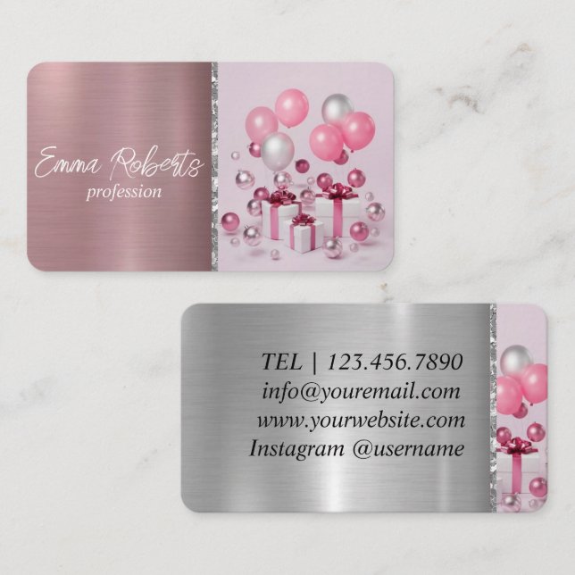 Pink Balloons Event Party Birthday Planning Business Card (Front/Back)
