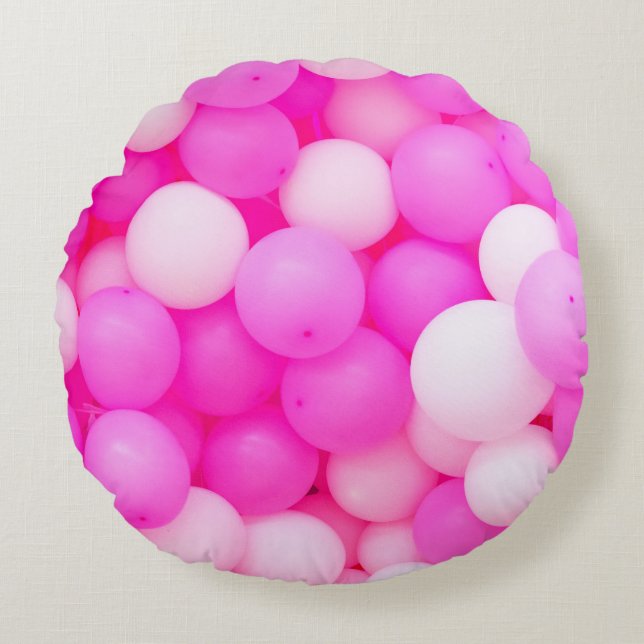 Pink Balloons Festive Background Design. Round Pillow (Front)