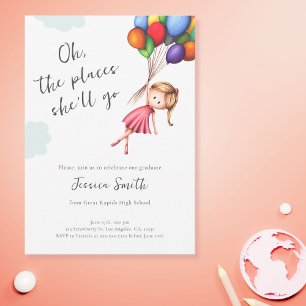 Pink Balloons Girl High School Graduation Party Invitation