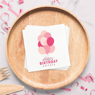 Pink Balloons Happy Birthday Napkin