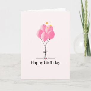 Pink Balloons on string with gold Happy Birthday  Card