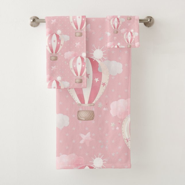 Pink Balloons Pattern Bath Towel Set (Insitu)