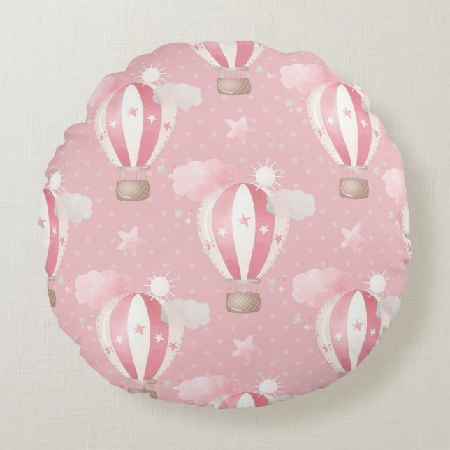 Pink Balloons Pattern Round Pillow (Front)