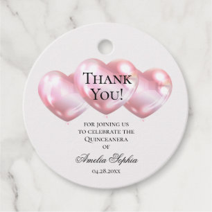 Pink Balloons Quinceañera Favour Tags