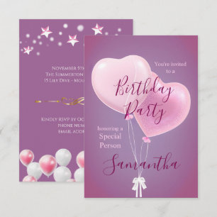 Pink Balloons Special Person Birthday Party Invitation