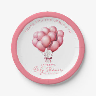 Pink Balloons Watercolor Girl Baby Shower Paper Plate