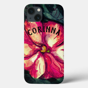 Pink Balsam Flower art & Name iPhone 13 Case