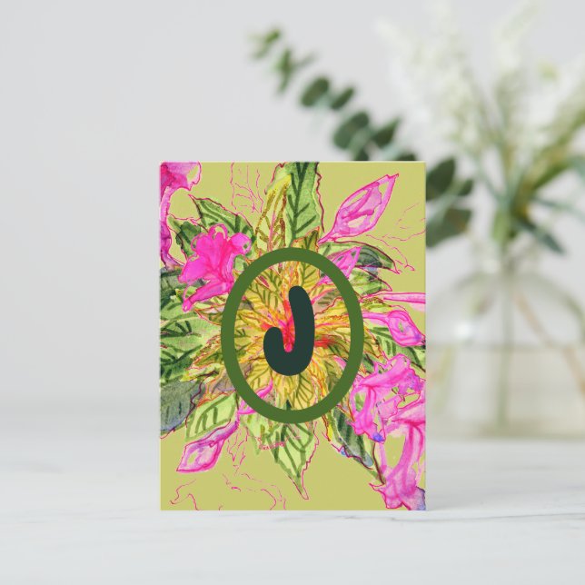 Pink Balsam Flowers Bouquet & Letter Postcard (Standing Front)