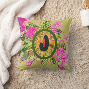 Pink Balsam Flowers Bouquet & Letter  Throw Pillow