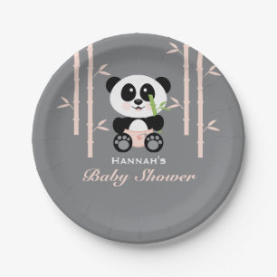 Pink Bamboo Panda Baby Shower Paper Plate